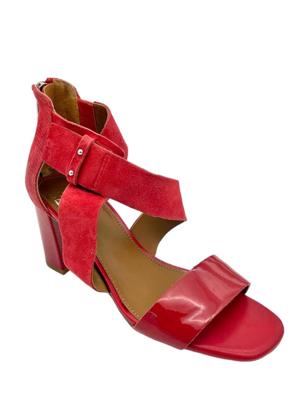 Donald J. Pliner Pavla Sparkle Cork Slingback Suede & Patent Block Heel Sandal